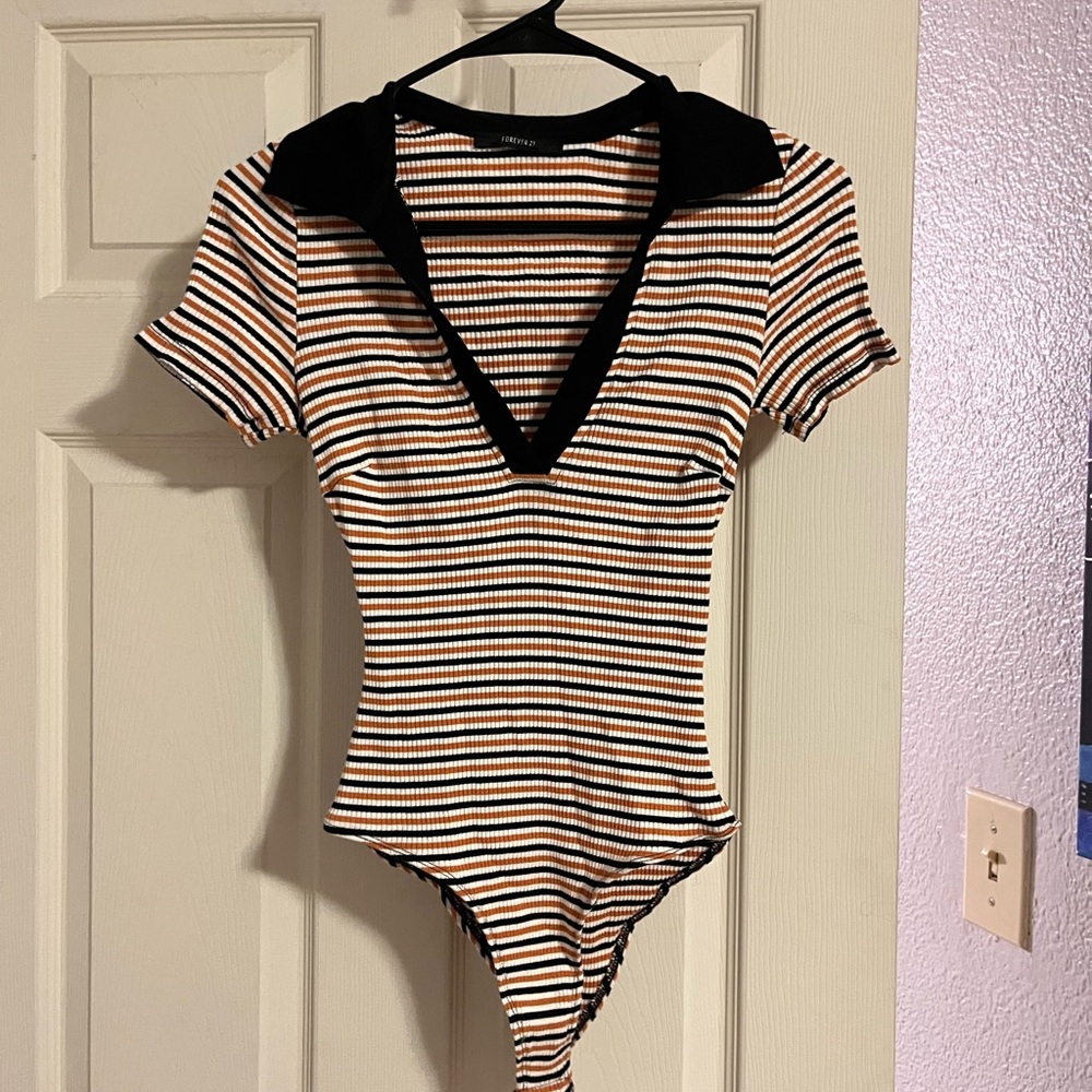 Striped Black and Orange collared bodysuit